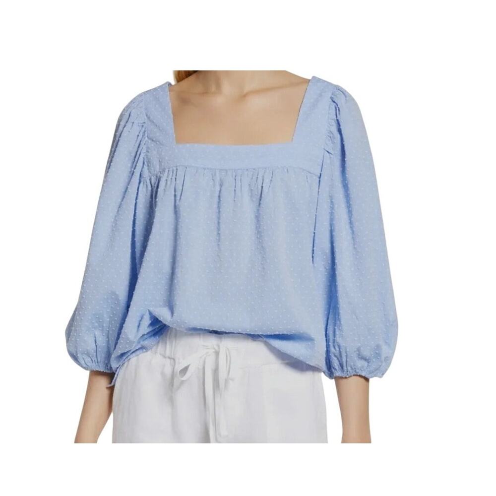 Caslon small square neck popover puff balloon sleeve 3/4 sleeve blouse TB 3084